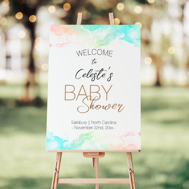 Colorful Rainbow Clouds Baby Shower Welcome Sign (Creator Uploaded)