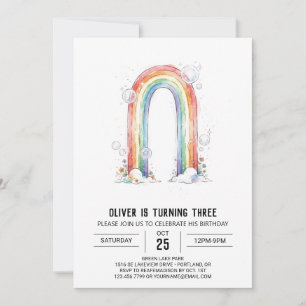 Colorful Rainbow Clouds Birthday Invitation