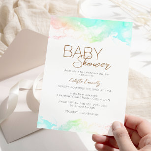 Colorful Rainbow Clouds Gender Neutral Baby Shower Invitation