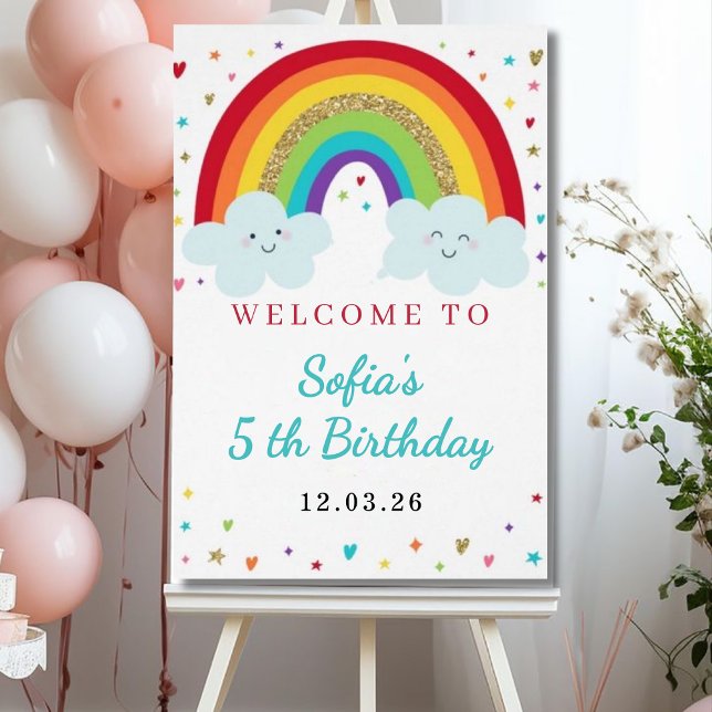 Colorful Rainbow Clouds Kids Birthday Welcome  Foam Board (Creator Uploaded)