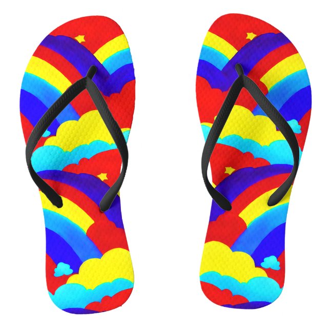 Colorful Rainbow Clouds Kids Pattern   Flip Flops (Footbed)