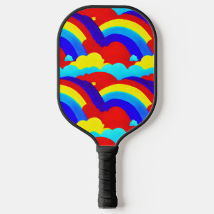 Colorful Rainbow Clouds Kids Pattern Pickleball Paddle