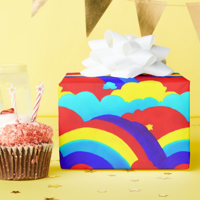 Colorful Rainbow Clouds Kids Pattern  Wrapping Paper (Birthday Party)
