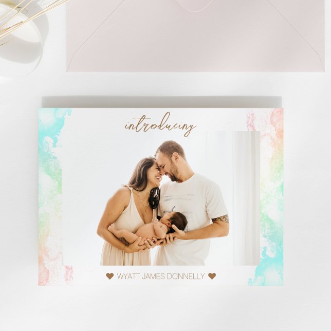Colorful Rainbow Clouds Photo Birth Announcement Postcard (Creator Uploaded)