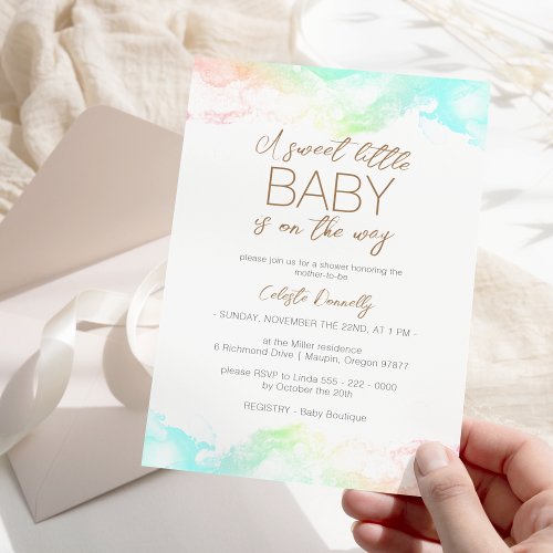 Colorful Rainbow Clouds Sweet Little Baby Shower Invitation