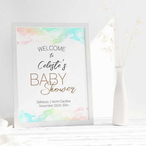 Colorful Rainbow Clouds White Baby Shower Welcome Poster
