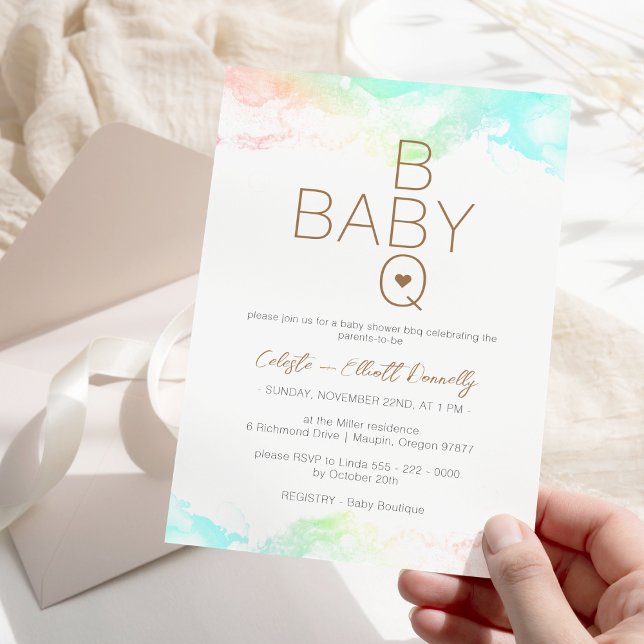 Colorful Rainbow Clouds White BBQ Baby Shower Invitation (Creator Uploaded)