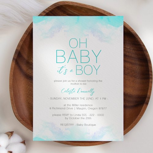 Colorful Rainbow Clouds White Oh Baby Boy Shower Invitation