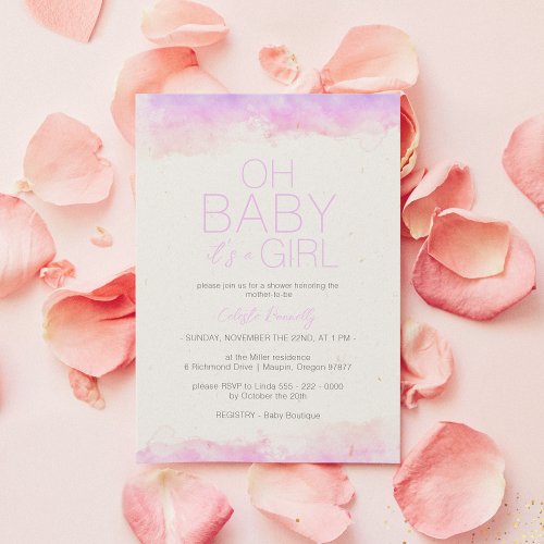Colorful Rainbow Clouds White Oh Baby Girl Shower Invitation