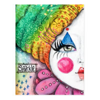 Colorful Rainbow Clown Girl Painting Whimsical Art Postcard