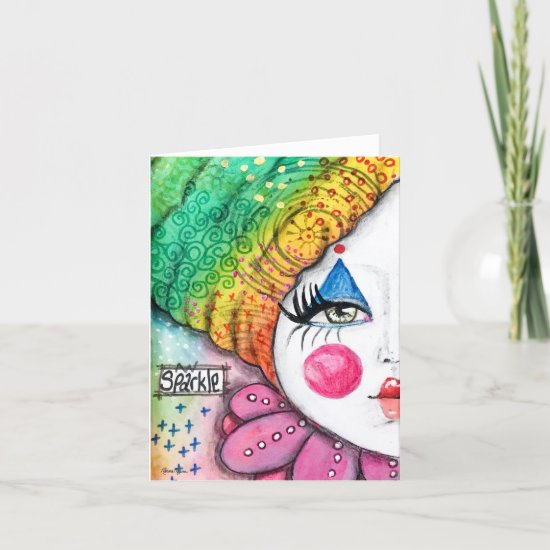Colorful Rainbow Clown Painting Whimsical Art Note Card