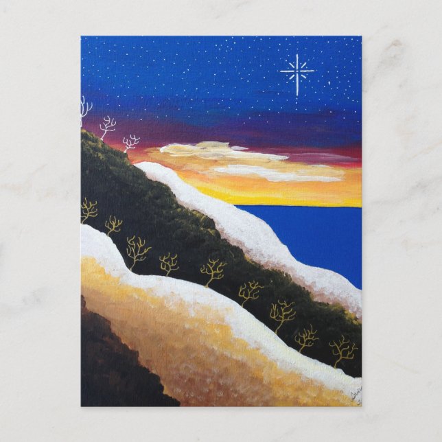 Colorful Rainbow Coast Seascape Folk Art Postcard (Front)