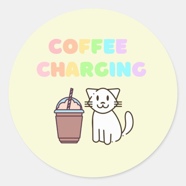 Colorful Rainbow Coffee&Cat classic round sticker (Front)