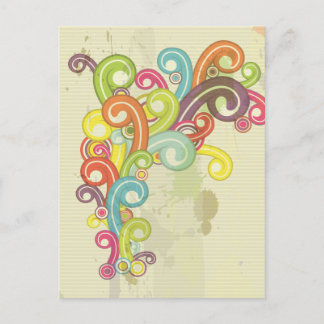 colorful rainbow color retro swirls design postcard