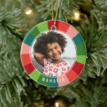 Colorful Rainbow Color Wheel Kids Photo Christmas Ceramic Ornament<br><div class="desc">This fun photo Christmas ornament is sure to brighten up your tree this year! It features a colorful, hand painted color wheel in retro colors of red, orange red, blush pink, teal, crisp green, and lime green. It's easy to personalize and contains a photo template on both the front and...</div>
