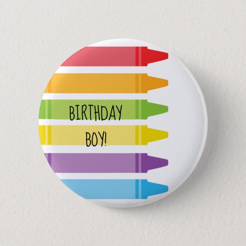 Colorful Rainbow Colored Crayons Birthday Button