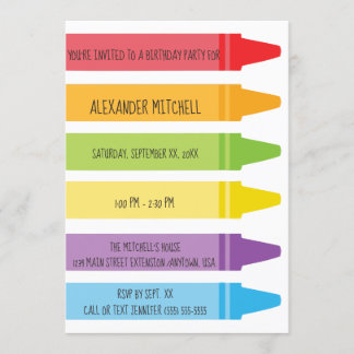 Colorful Rainbow Colored Crayons Birthday Party Invitation