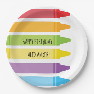 Colorful Rainbow Colored Crayons Birthday Party Paper Plates
