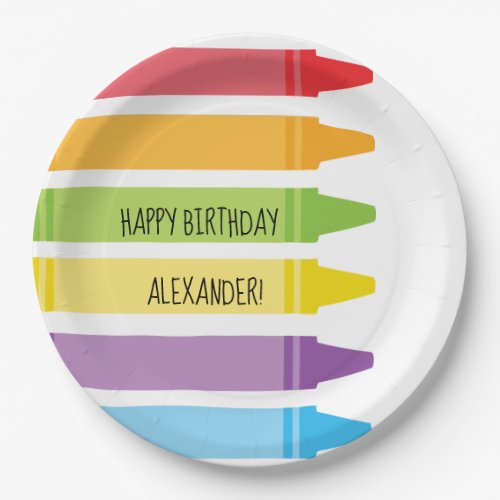 Colorful Rainbow Colored Crayons Birthday Party Paper Plates