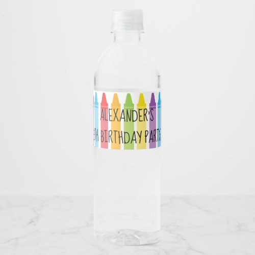 Colorful Rainbow Colored Crayons Birthday Party Water Bottle Label