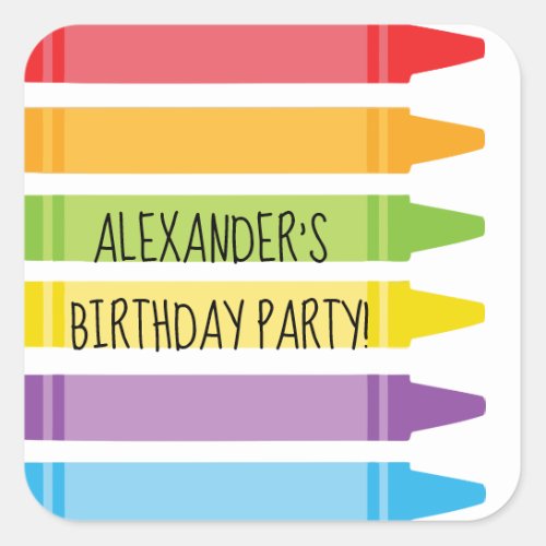 Colorful Rainbow Colored Crayons Birthday Square Sticker