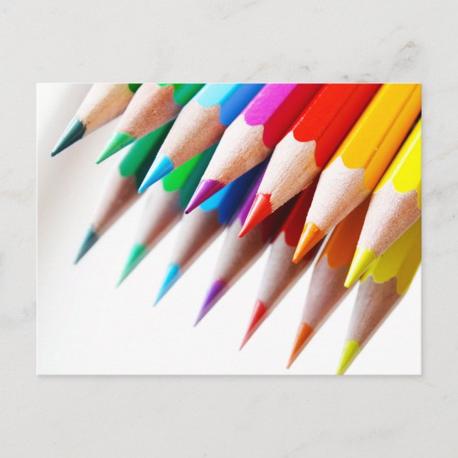 Colorful Rainbow Colored Pencils Photo Postcard (Front)