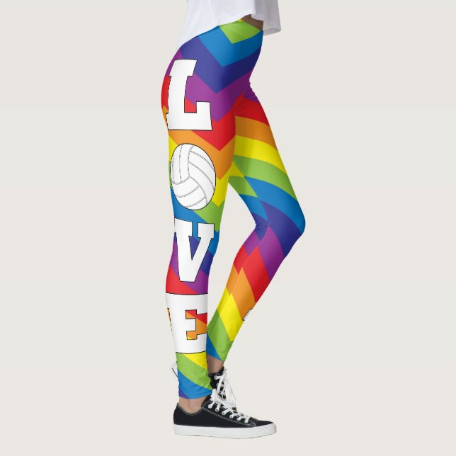 Colorful Rainbow Colored Volleyball Love Leggings (Right)