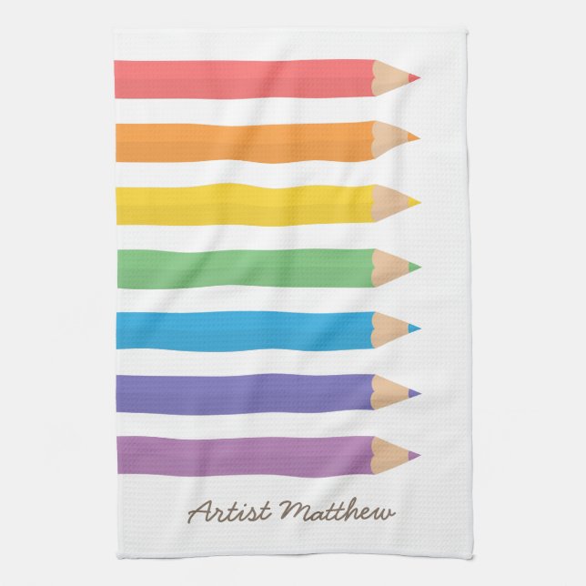 Colorful Rainbow Coloring Pencils School Kids Kitchen Towel (Vertical)