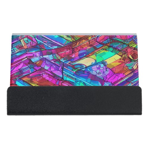 Colorful Rainbow Colors Desk Business Card Holder