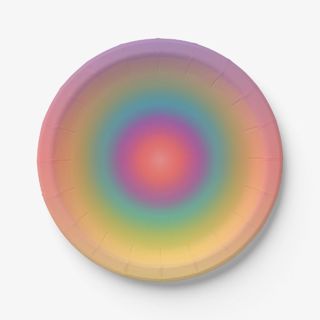 Colorful Rainbow Concentric Circle Space  Paper Plates (Front)