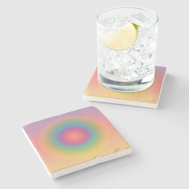 Colorful Rainbow Concentric Circle Space  Stone Coaster (Side)