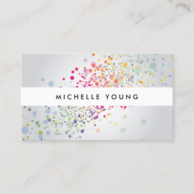 Colorful Rainbow Confetti Bokehn on Gray Business Card (Front)