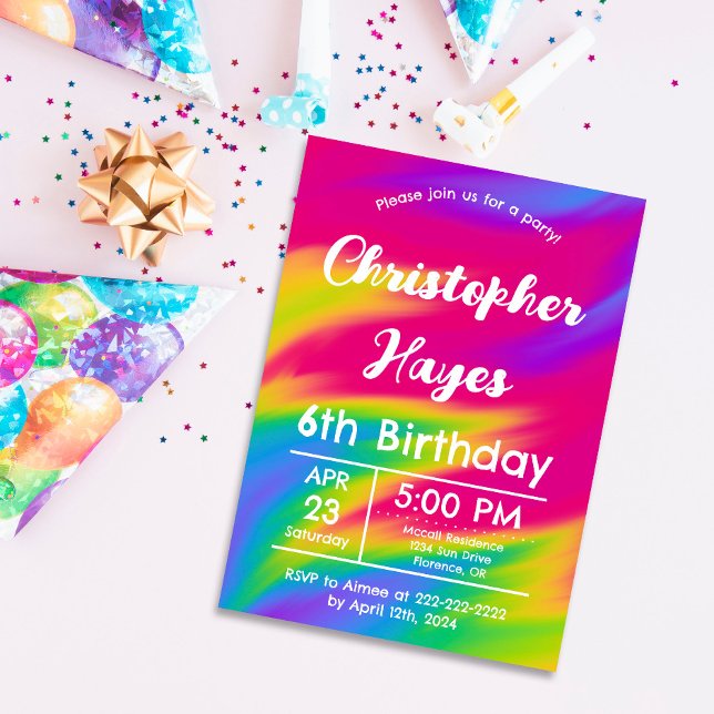 Colorful Rainbow Confetti Kids Birthday Party Invitation (Creator Uploaded)