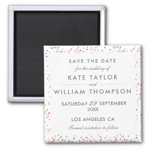 Colorful Rainbow Confetti Save The Date Magnet