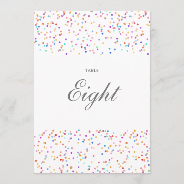 Colorful Rainbow Confetti Table Number (Front)