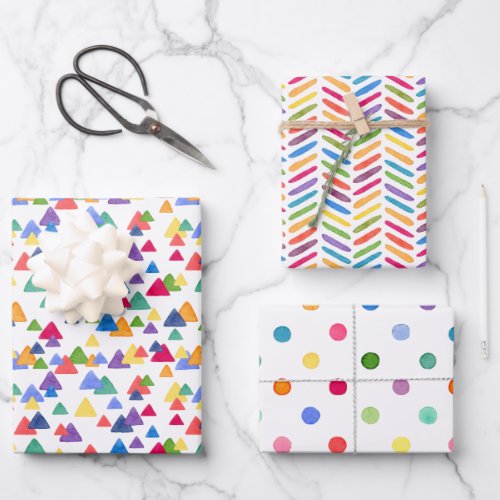Colorful Rainbow Confetti Triangle Zigzag Dots Wrapping Paper Sheets