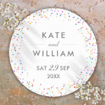 Colorful Rainbow Confetti Wedding Classic Round Sticker<br><div class="desc">Colorful rainbow confetti decorates this stylish sticker personalized with your names and special date. Designed by Thisisnotme©</div>