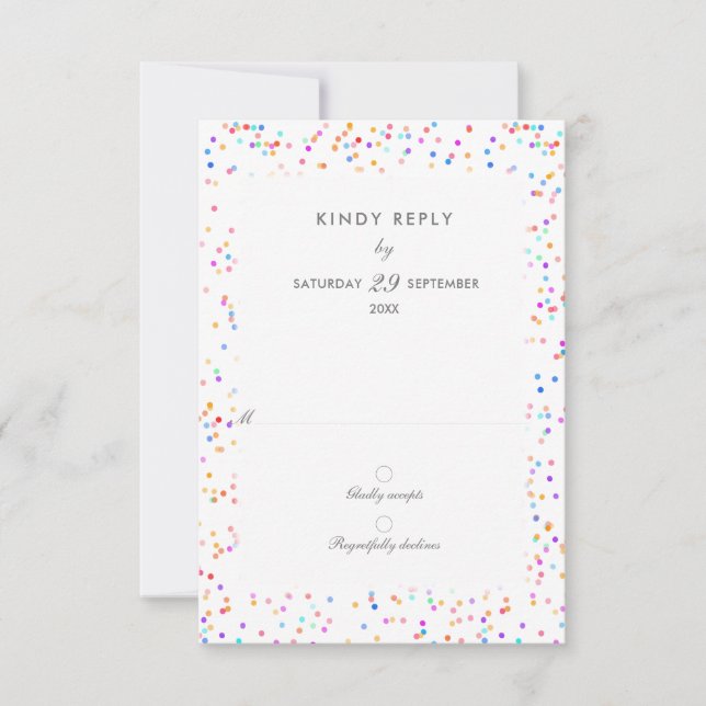 Colorful Rainbow Confetti Wedding RSVP Card (Front)