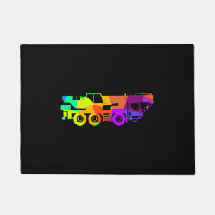 Colorful rainbow crane vehicle construction site doormat