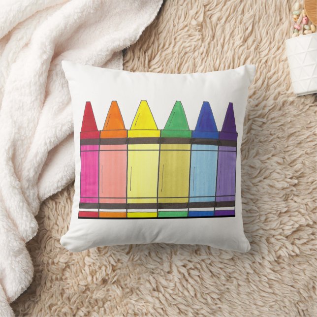 Colorful Rainbow Crayons Art Supplies Artist Pride Throw Pillow (Blanket)