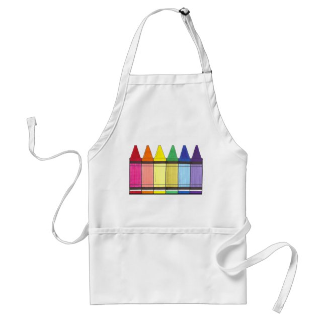 Colorful Rainbow Crayons Art Supply Teacher Pride Adult Apron (Front)