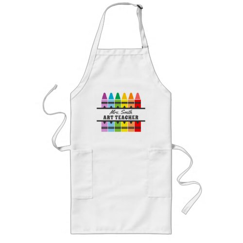 Colorful Rainbow Crayons Art Teacher Personalized Long Apron