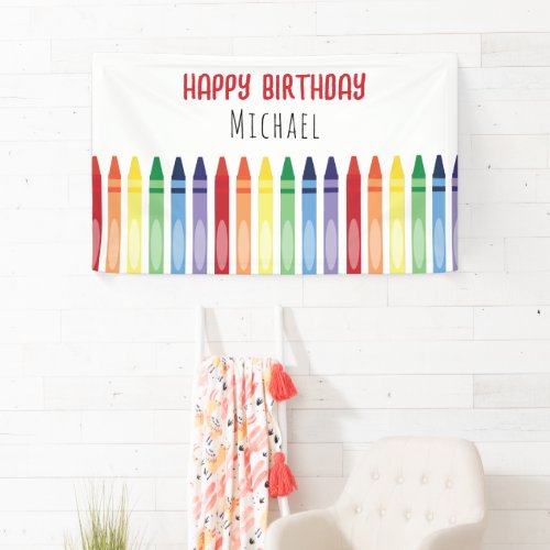 Colorful Rainbow Crayons Birthday Party Banner