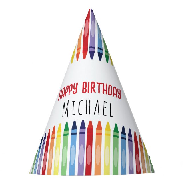 Colorful Rainbow Crayons Birthday Party Hat (Front)