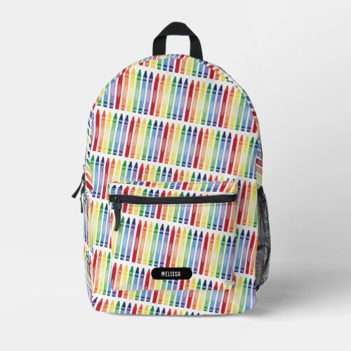 Colorful Rainbow Crayons Custom Name School Printed Backpack