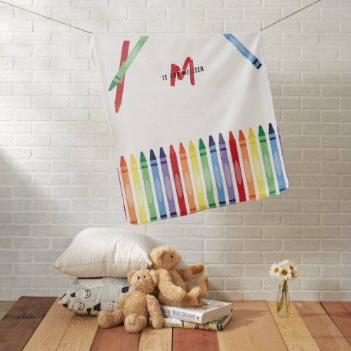 Colorful Rainbow Crayons Cute Monogram Baby Blanket