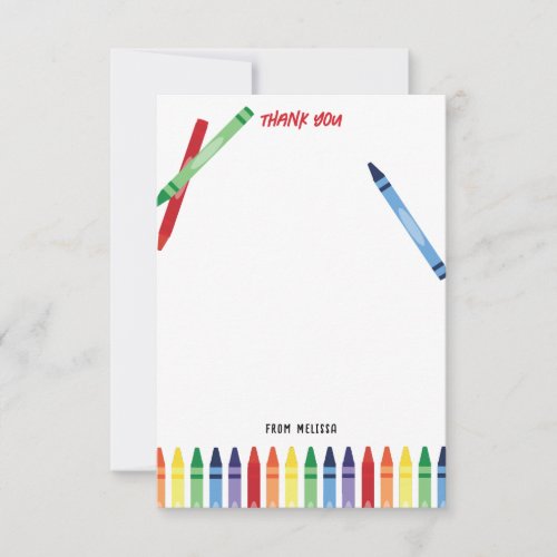 Colorful Rainbow Crayons Cute Monogram Kids Thank You Card