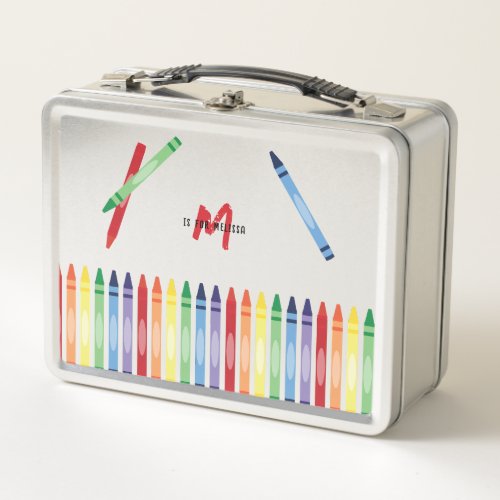 Colorful Rainbow Crayons Cute Monogram School Metal Lunch Box