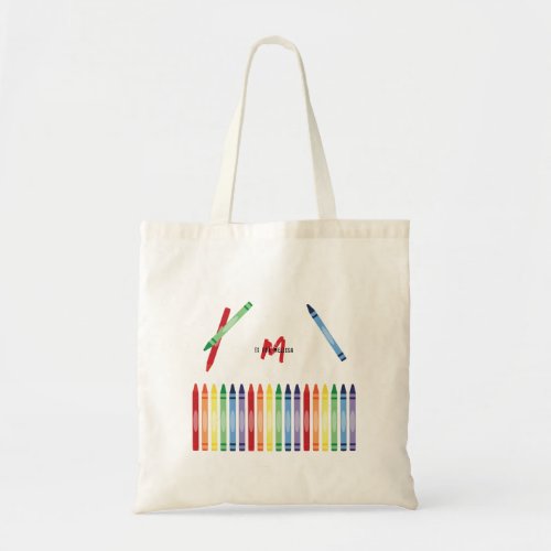 Colorful Rainbow Crayons Cute Monogram School Tote Bag