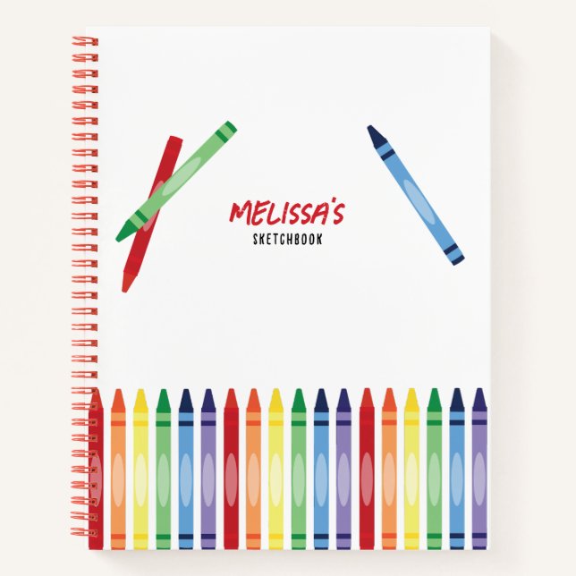 Colorful Rainbow Crayons Cute Monogram Sketchbook Notebook (Front)